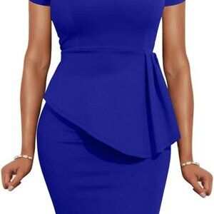 Women Peplum Bodycon Dress Spandex Polyester Short Sleeve Ruffle Party
